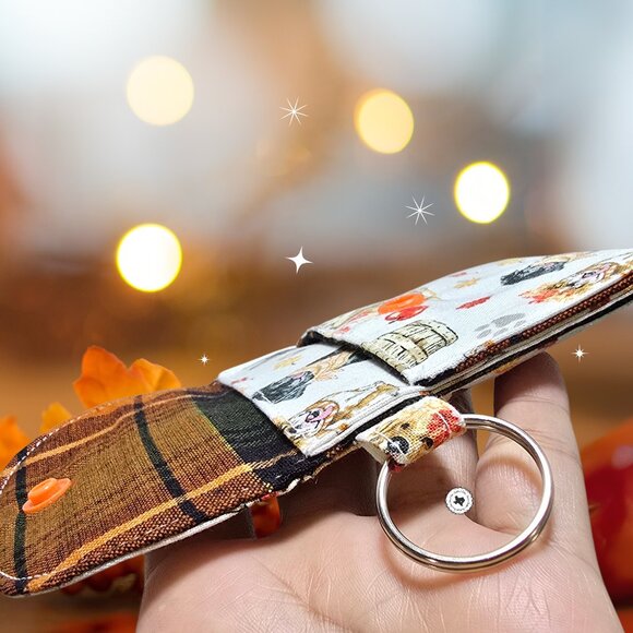 Mini Bag Charm Card Wallet | Attachable Keyring Pouch | Handmade Autumn Paws Dog - Picture 4 of 7